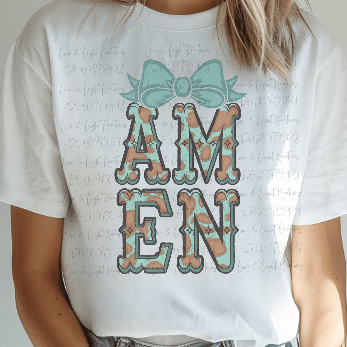 Western Amen with Brown and Turquoise Coquette Bow