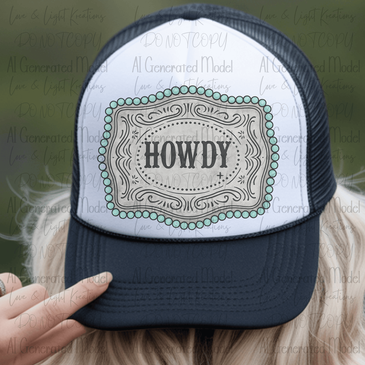 Western Howdy Belt Buckle with Turquoise Pearls