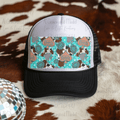 Western Howdy Teal and Cow Print Background