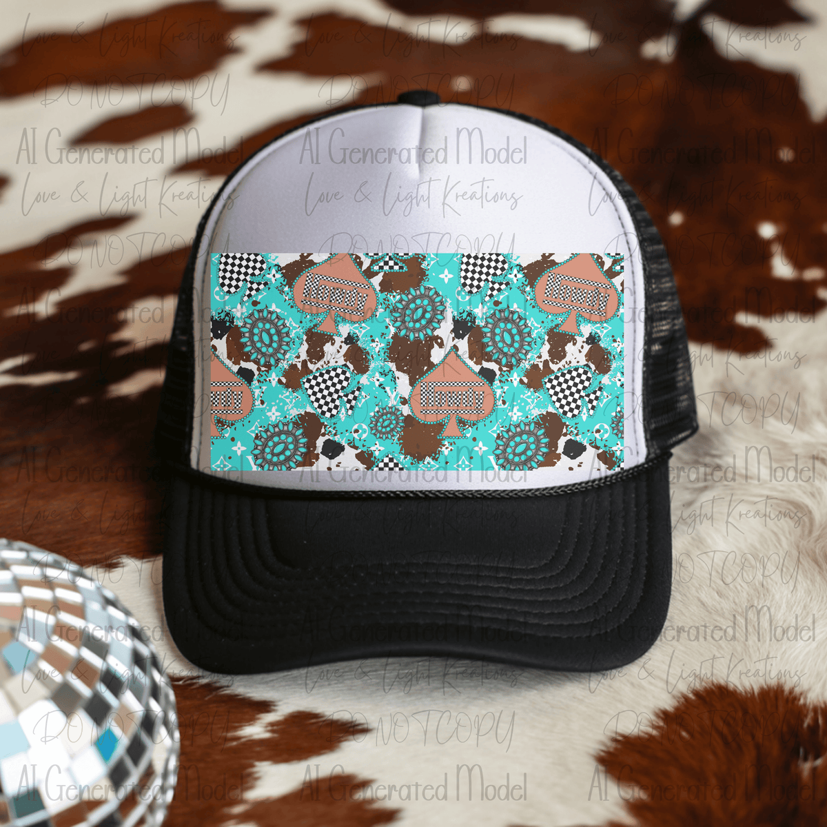 Western Howdy Teal and Cow Print Background