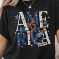 White and Blue America with Red and White Stars and Red Bow and Firework