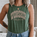 Worship While You Wait Brown Polka Dot Tan Outline