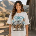 Wrangler with Teal Pearl Coquette Bow and Horses