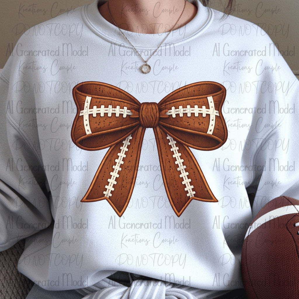 Oversized brown stitched football bow game day sports sweatshirt