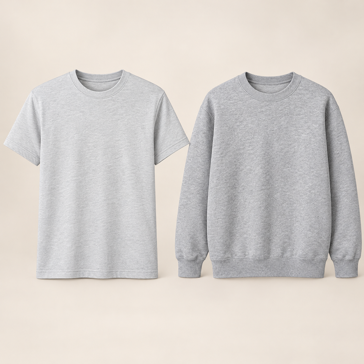Kreations Couple Ash Grey / Grey paired blank tee and sweatshirt color reference
