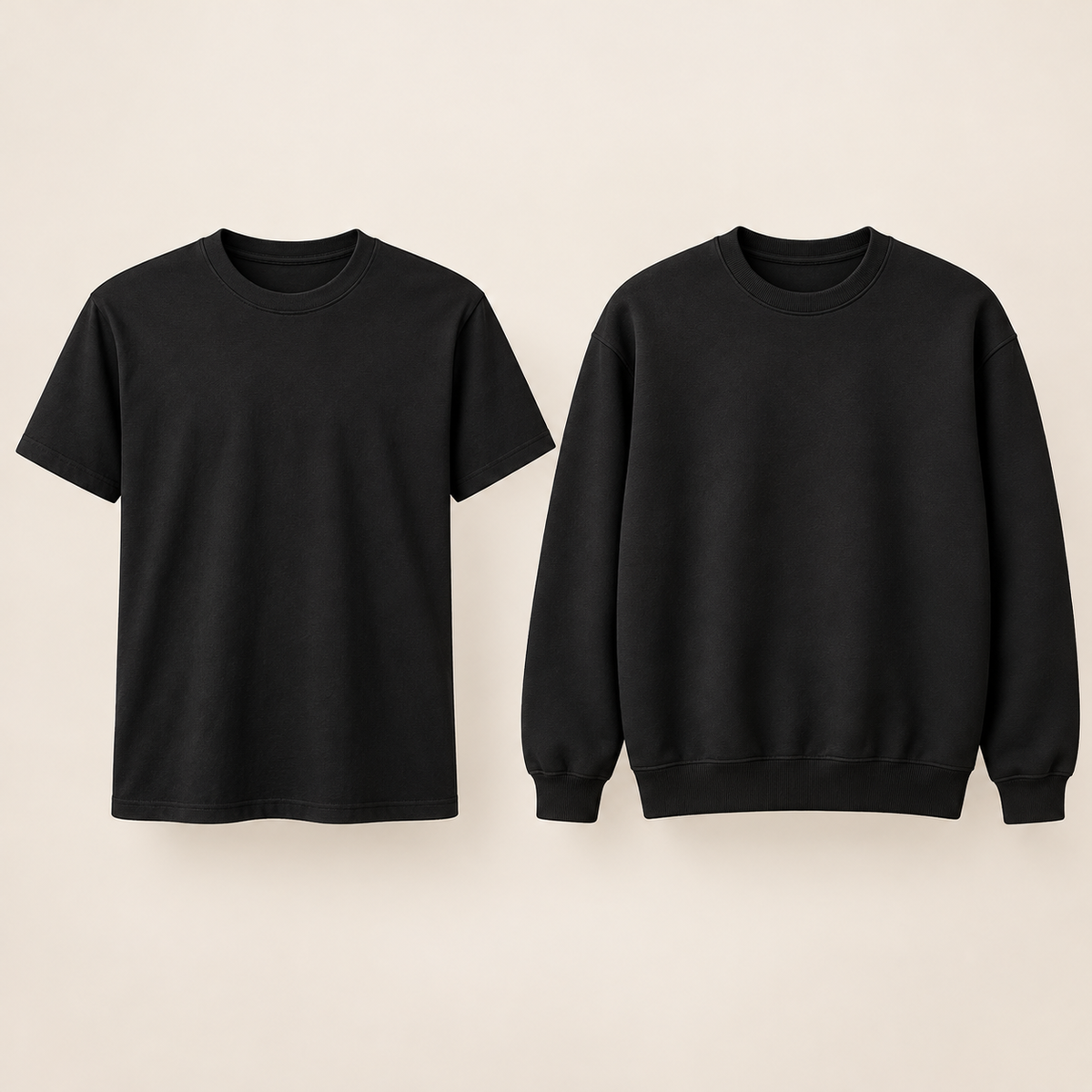 Kreations Couple Black paired blank tee and sweatshirt color reference