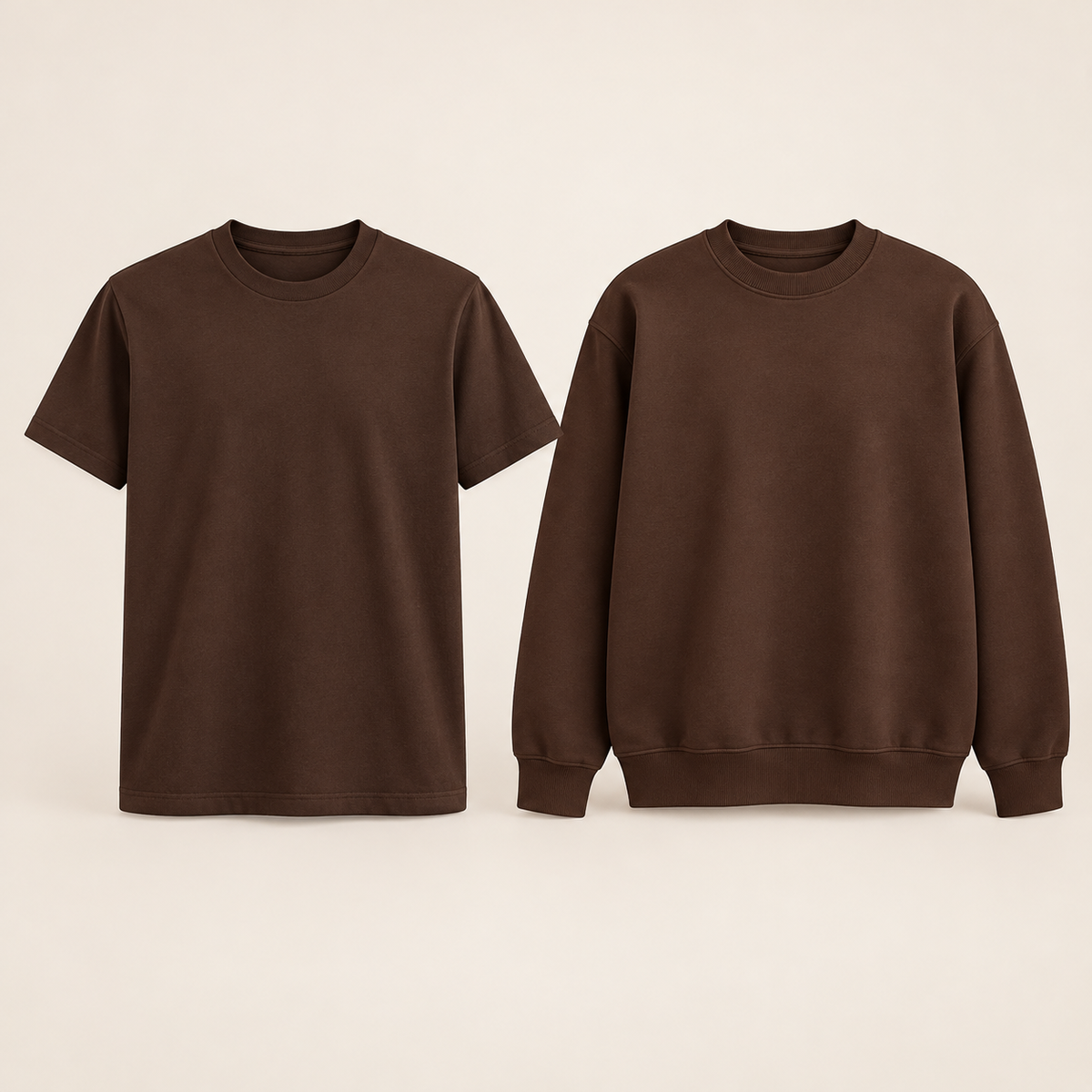 Kreations Couple Espresso / Chocolate paired blank tee and sweatshirt color reference