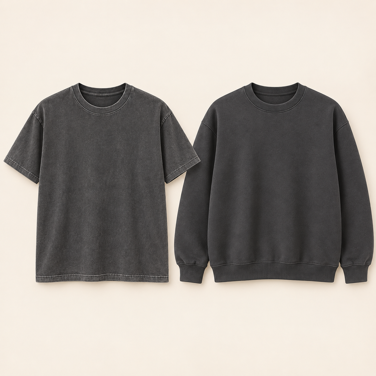 Kreations Couple Pepper / Charcoal paired blank tee and sweatshirt color reference
