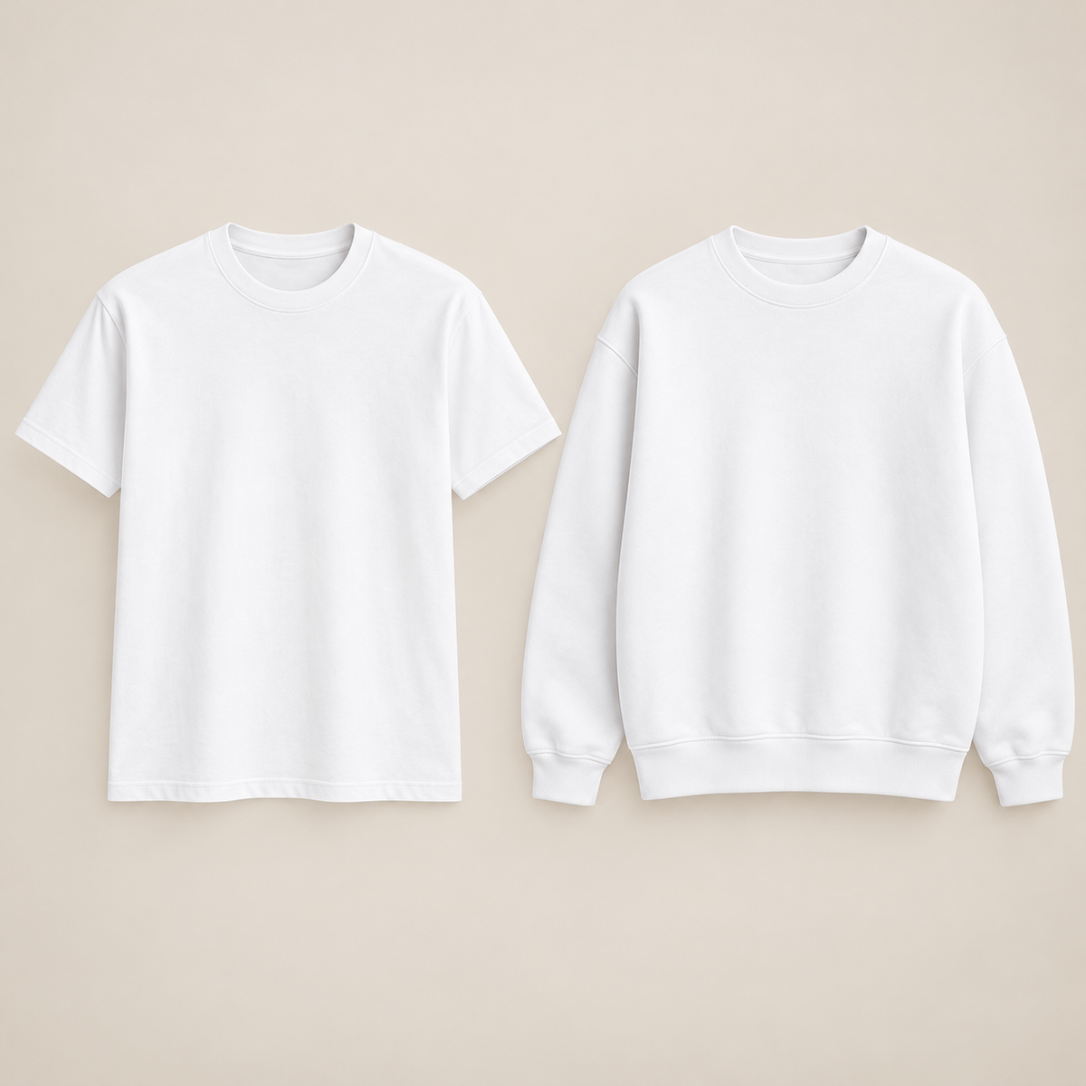 Kreations Couple White paired blank tee and sweatshirt color reference
