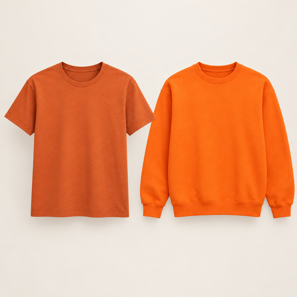 Kreations Couple Yam / Orange paired blank tee and sweatshirt color reference