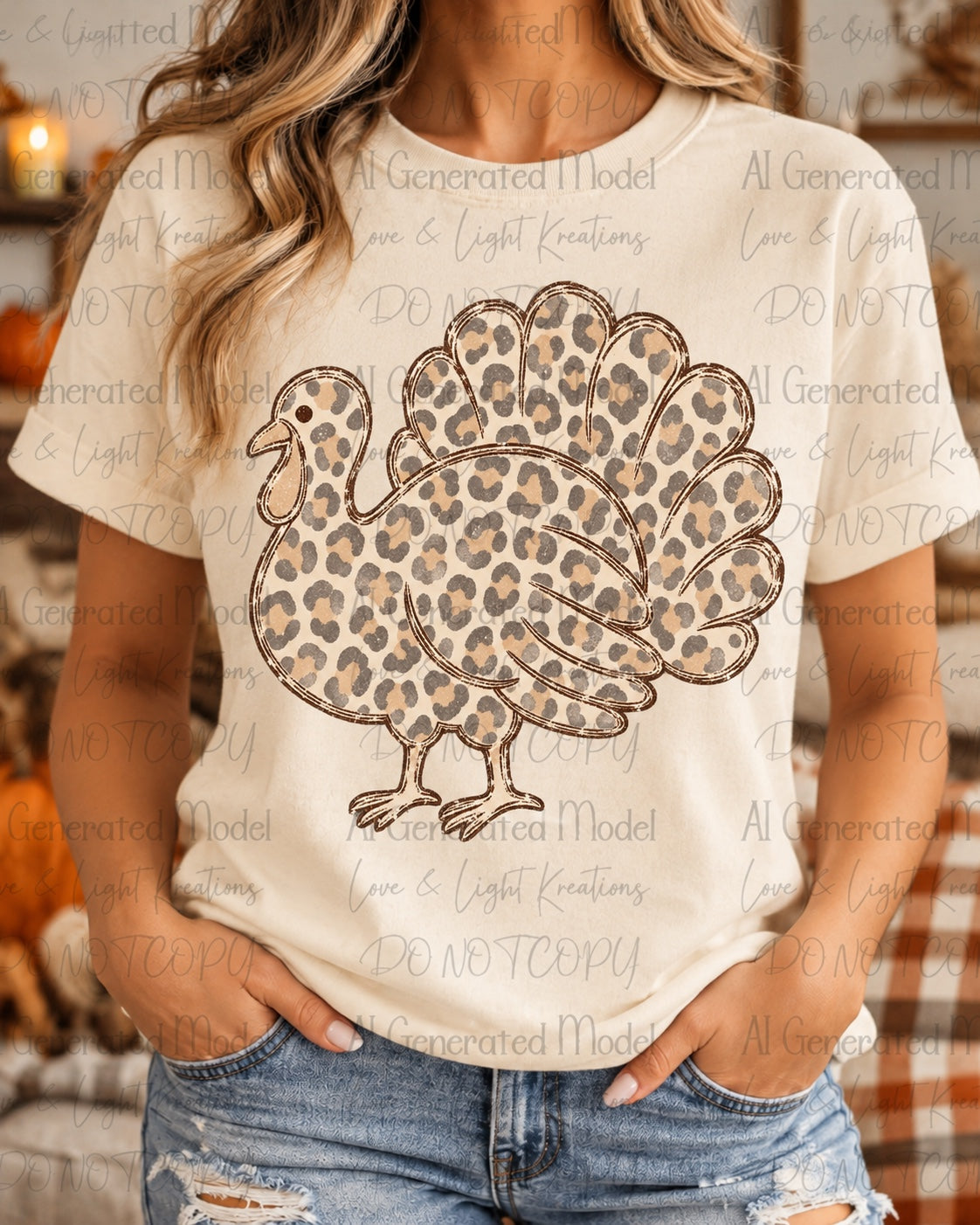 Neutral brown tan leopard print turkey Thanksgiving graphic tee