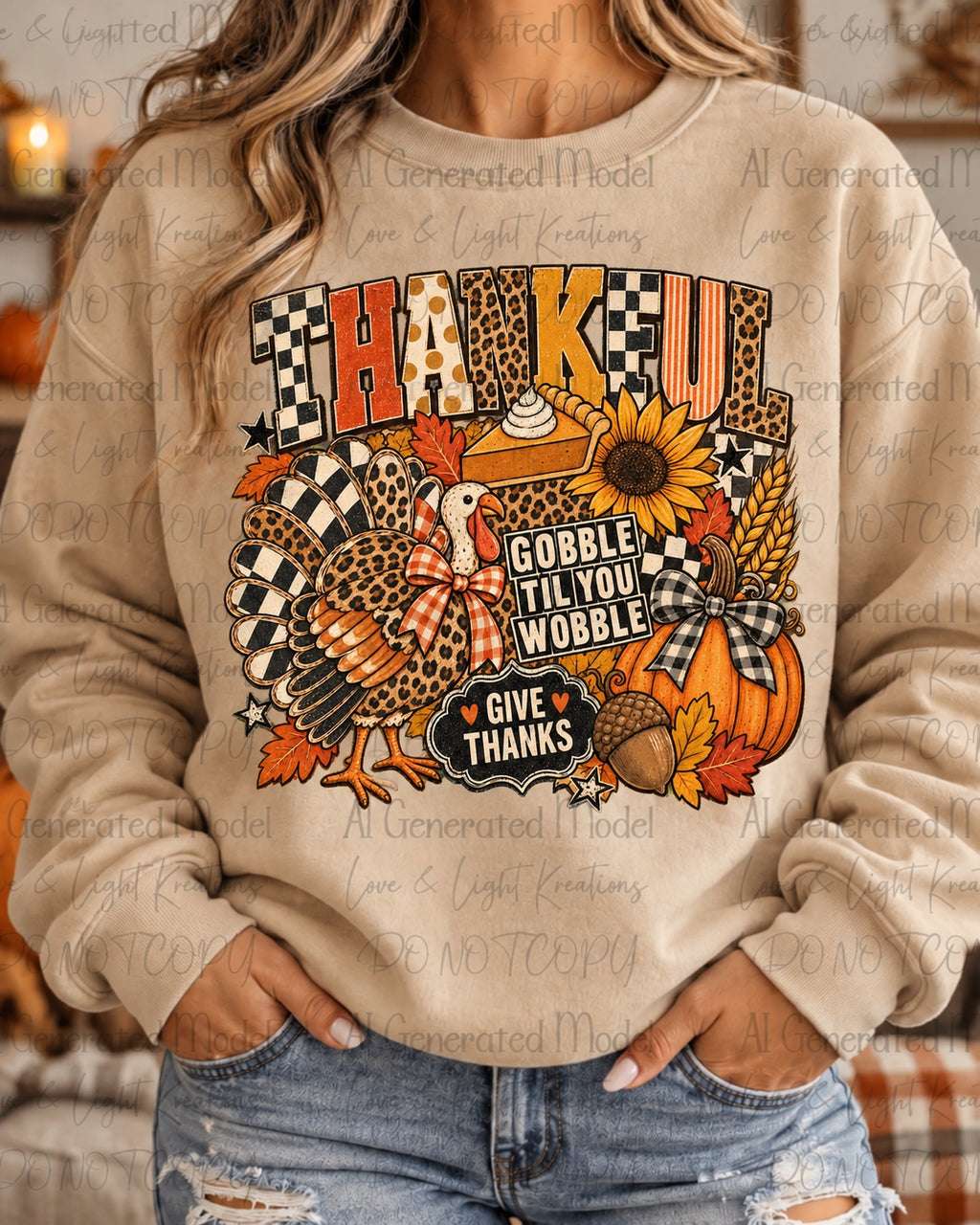 Thankful fall harvest collage turkey sunflower pumpkin pie orange pumpkin and gingham bow