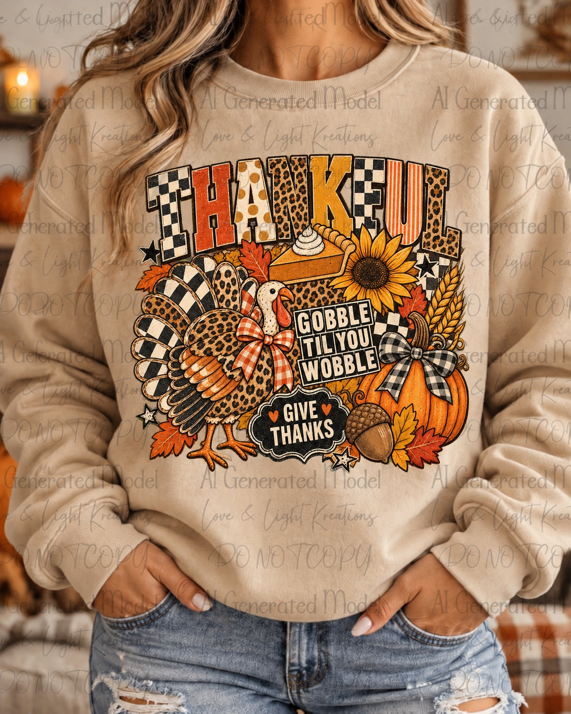 Thankful fall harvest collage turkey sunflower pumpkin pie orange pumpkin and gingham bow