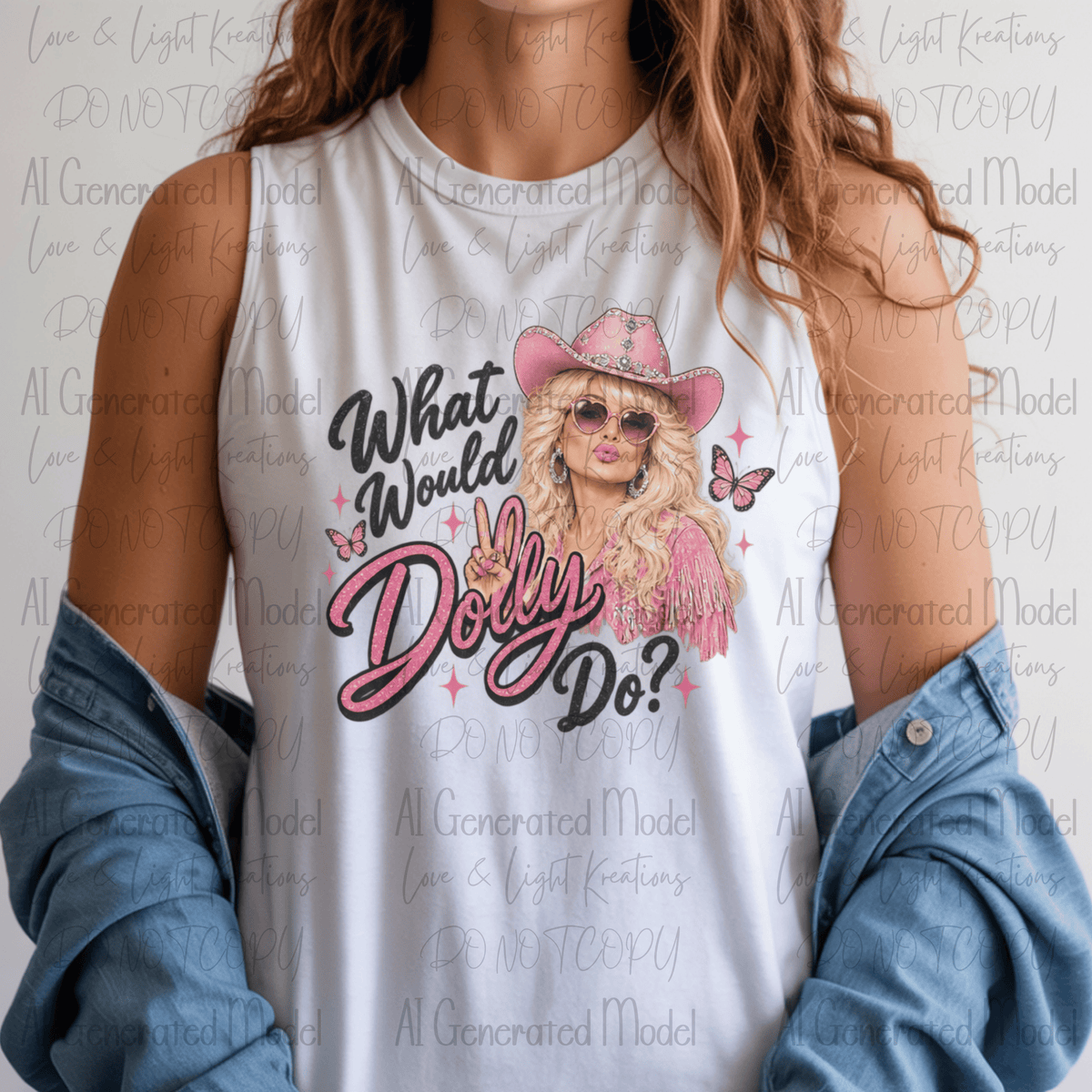 what Would Dolly Do Pink Cowgirl and Butterfly
